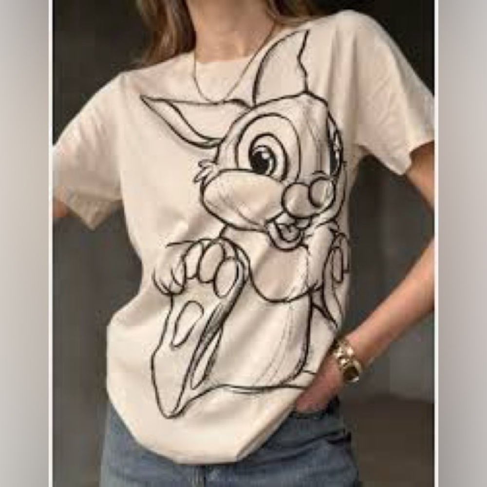 H&M Disney Cream Short Sleeve Tee with Cartoon Graphic